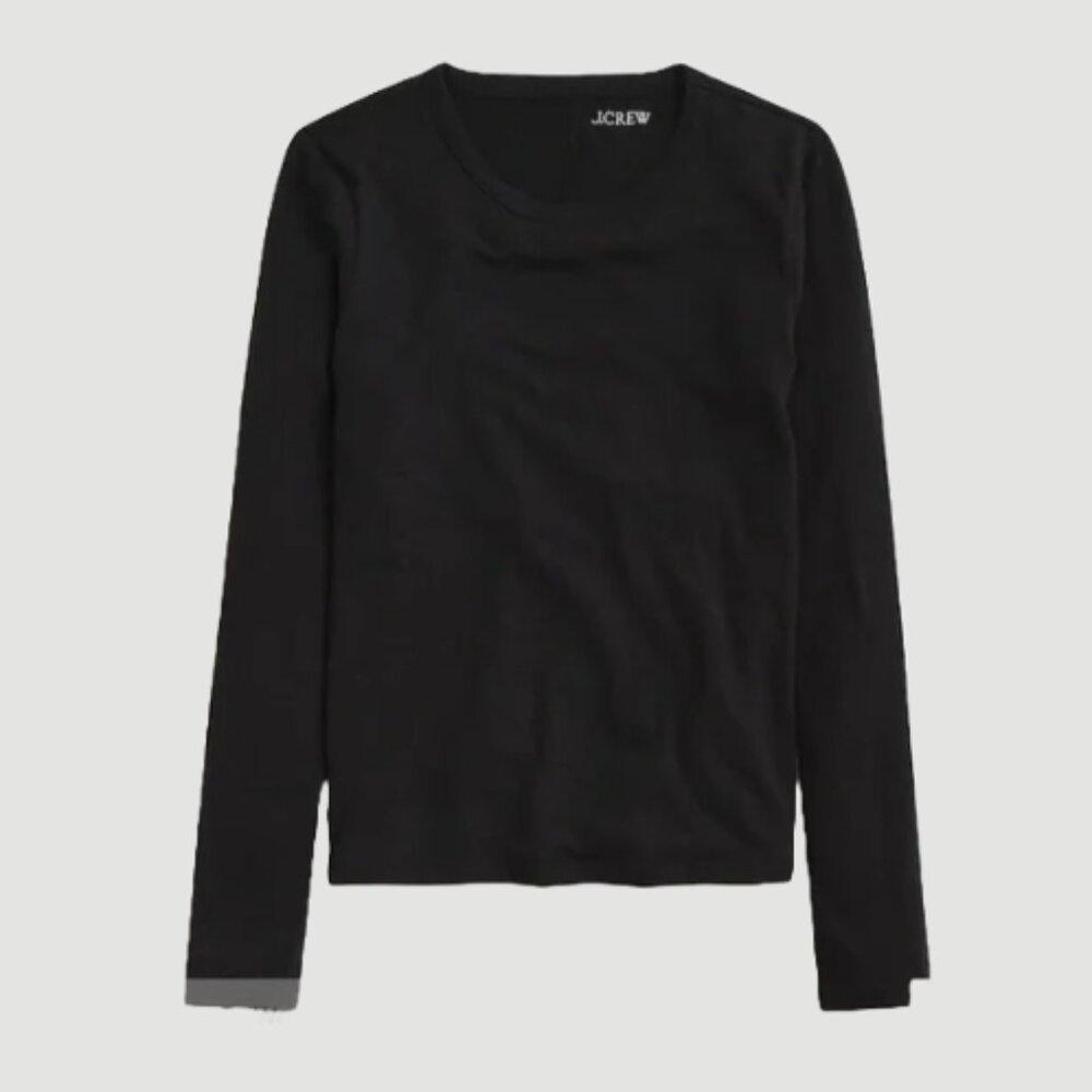 J. Crew Black Stretch Linen-blend Crewneck Long-sleeve (M) EXC Condition